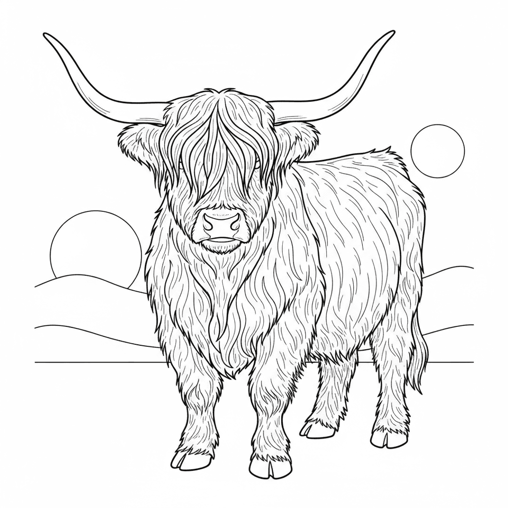 Fluffy Highland Cow With Long Hair Covering Eyes Coloring