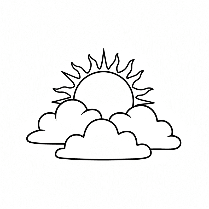 Sun Behind Clouds Coloring Page - Free Printable