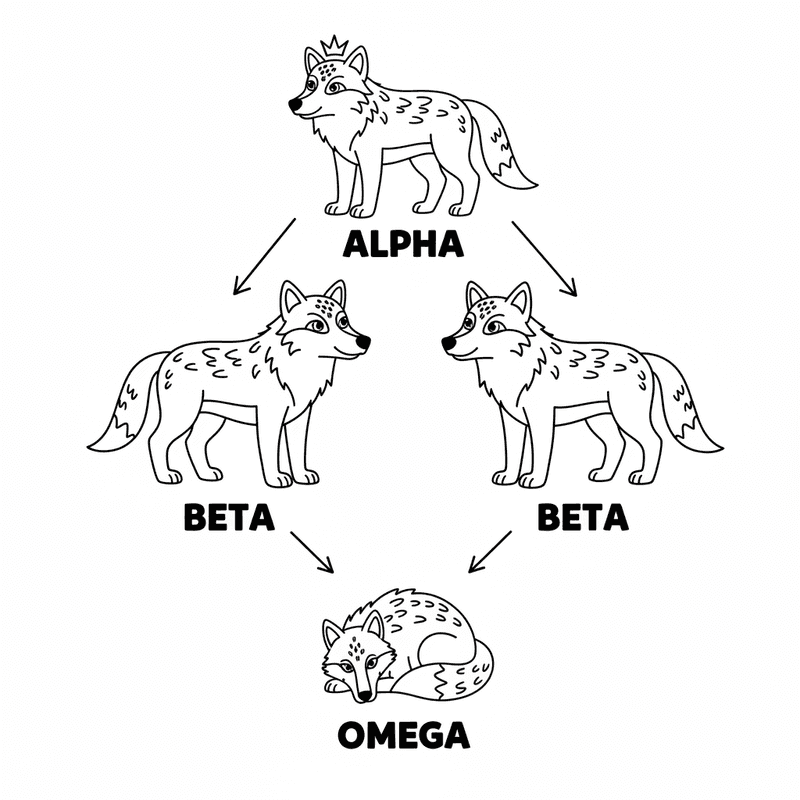 Lou Alpha Wolf pack hierarchy diagram showing alpha beta and omega
