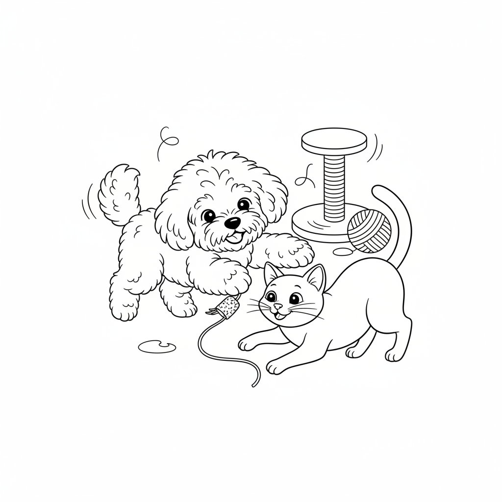 Playful Puppy & Kitty Duo Coloring Page - Free Printable Coloring Page Playful Puppy & Kitty Duo Coloring Page - Free Printable Coloring Page