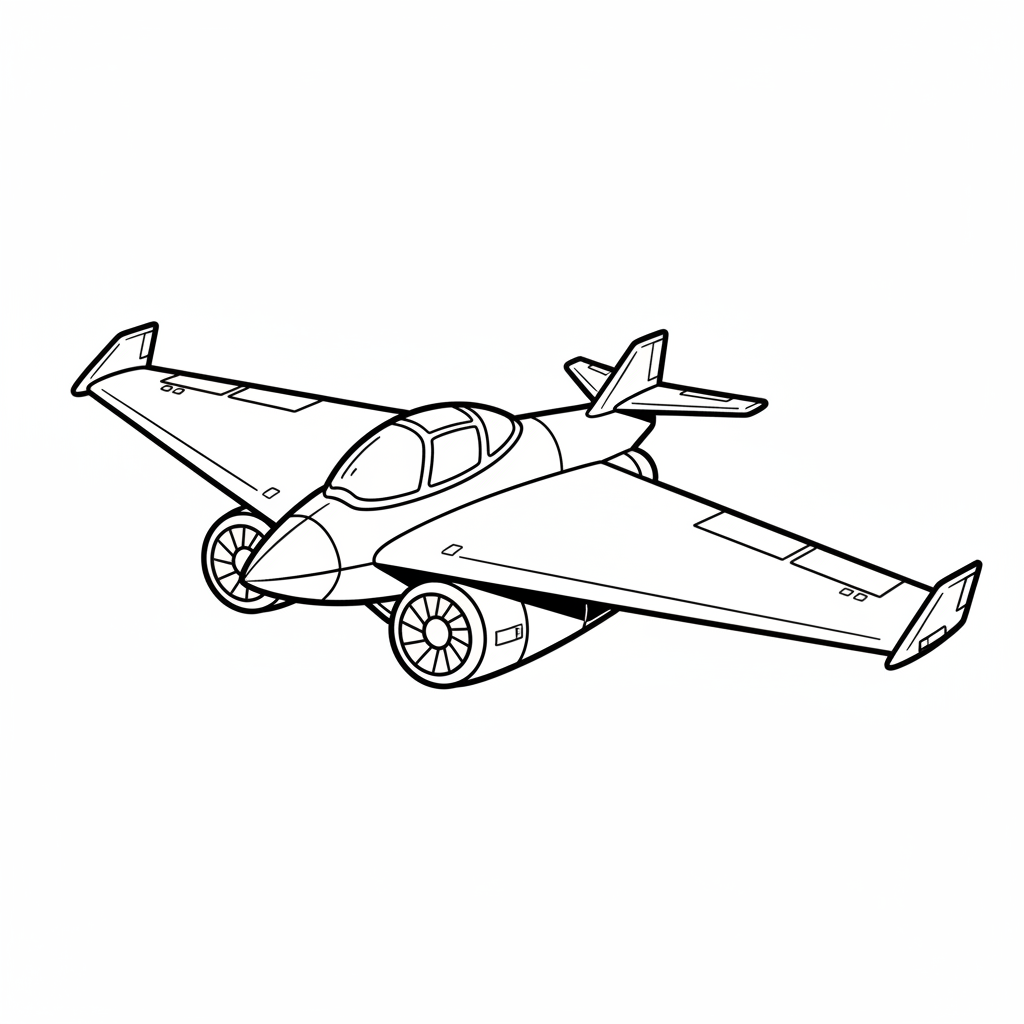 Futuristic concept airplane with unique wing design - Free Printable Coloring Page Futuristic concept airplane with unique wing design - Free Printable Coloring Page