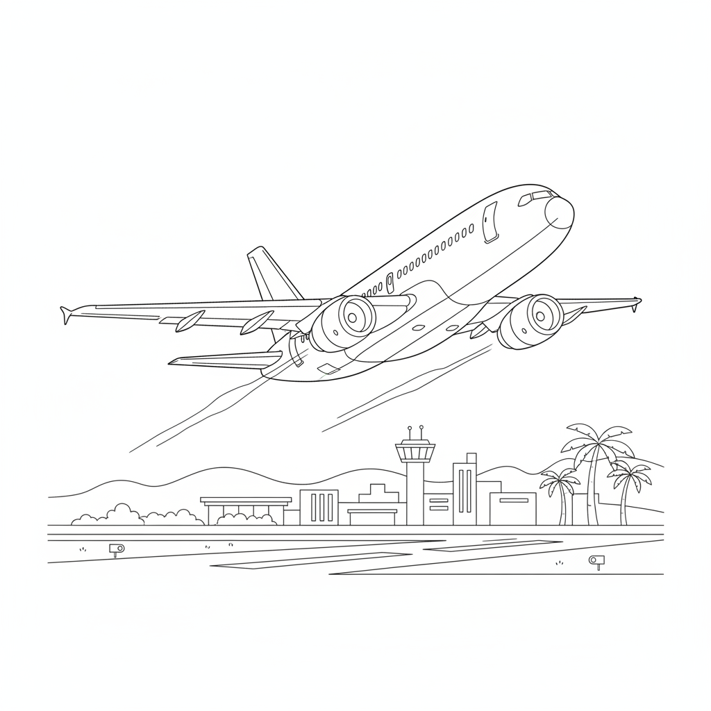 Modern Commercial Airplane At Takeoff - Free Printable Coloring Page Modern Commercial Airplane At Takeoff - Free Printable Coloring Page