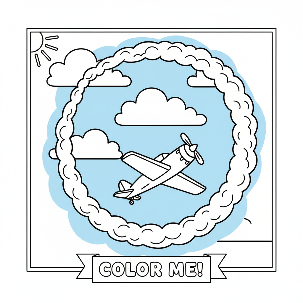 Stunt plane doing dramatic loop in blue sky with smoke trails - Free Printable Coloring Page