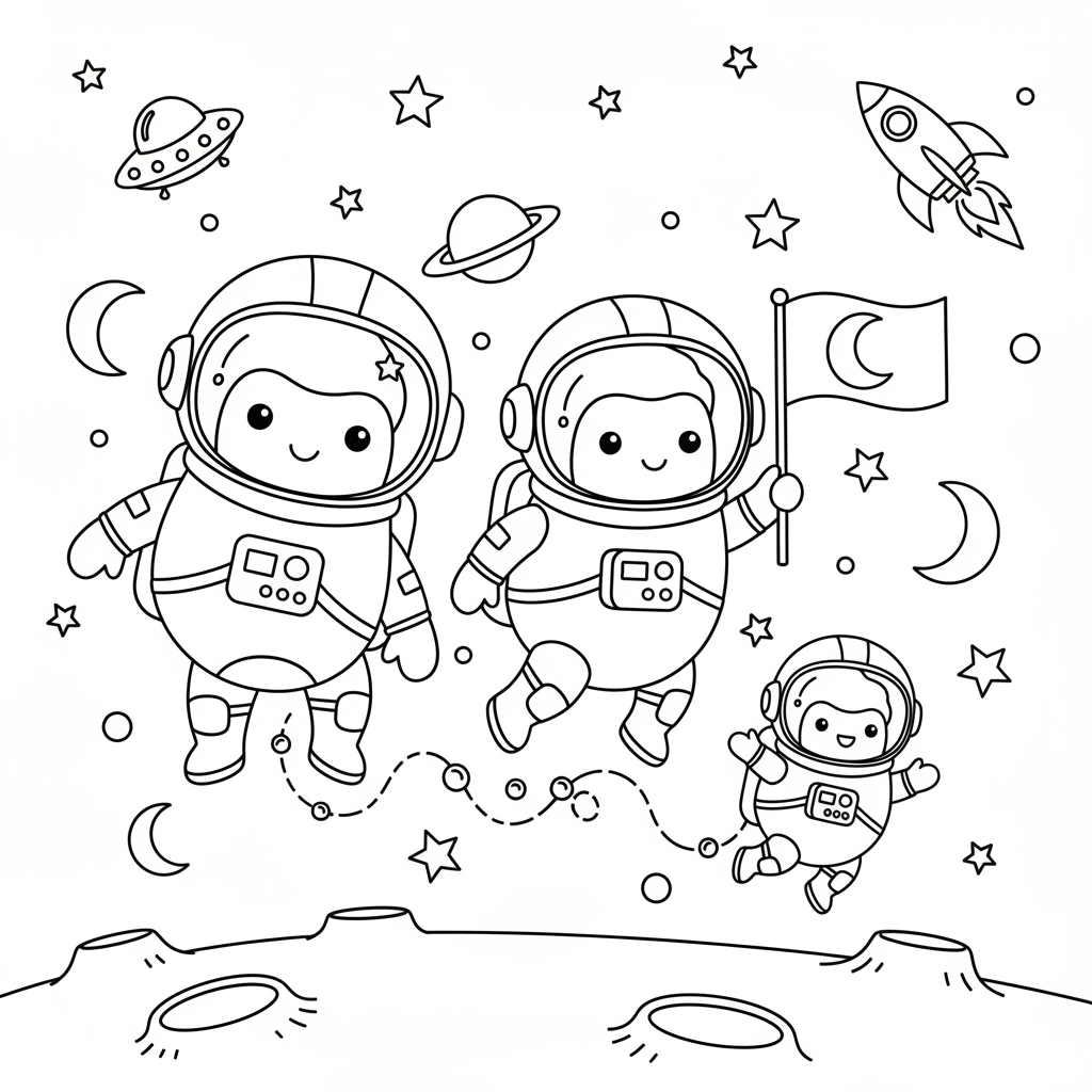 Un mini astronauta a forma di fagiolo che segue l'equipaggio dei genitori è adorabile - Free Printable Coloring Page Un mini astronauta a forma di fagiolo che segue l'equipaggio dei genitori è adorabile - Free Printable Coloring Page