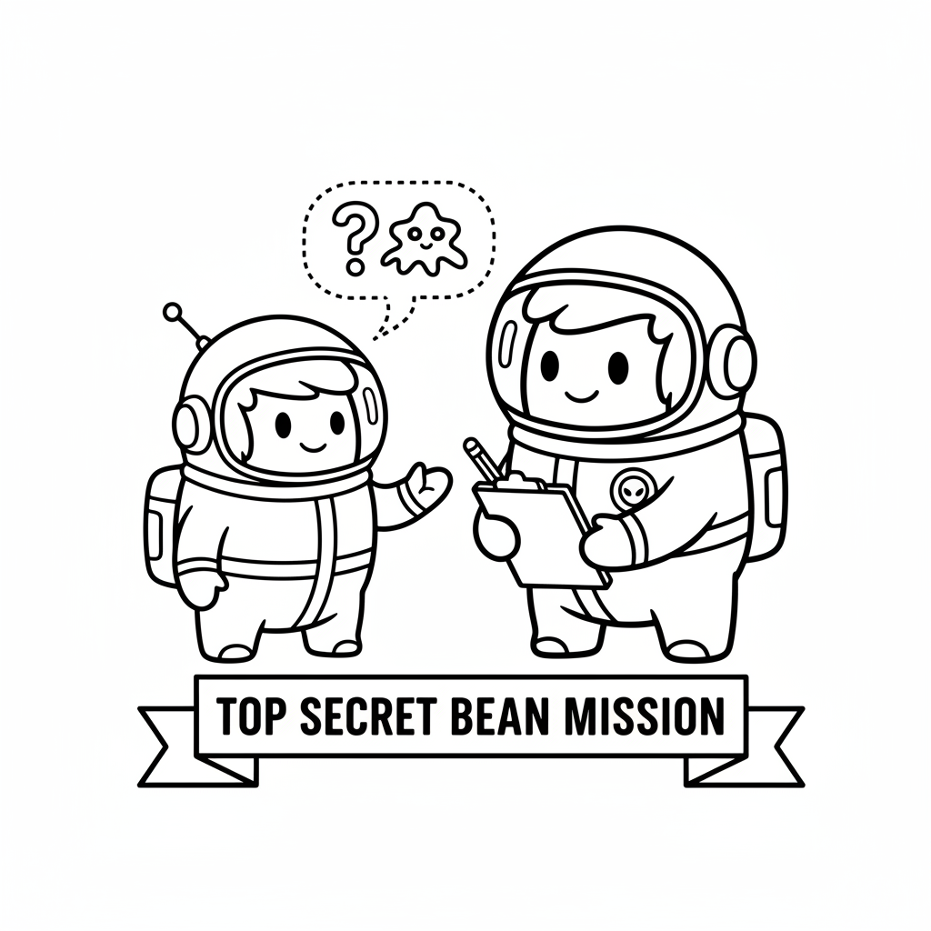 Un astronaute en forme de haricot signale une réunion d'activité suspecte - Coloriage gratuit à imprimer