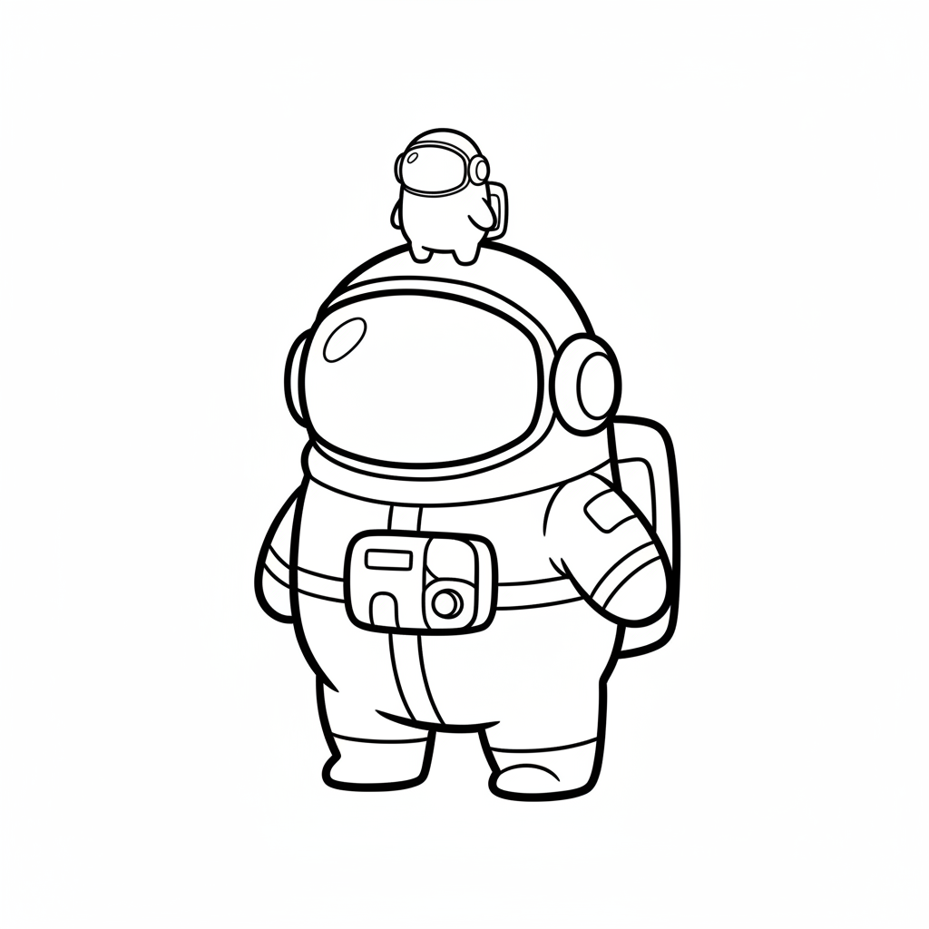 En bönformad astronaut med en liten besättningsman som husdjur på huvudet - Gratis utskrivbar målarbild En bönformad astronaut med en liten besättningsman som husdjur på huvudet - Gratis utskrivbar målarbild