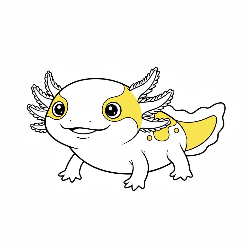 Golden albino axolotl with bright yellow coloring pretty - Free Printable Coloring Page