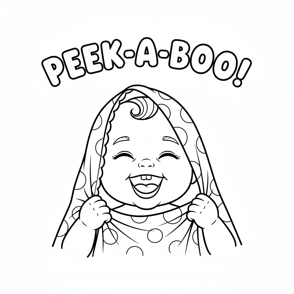 Baby laughing while playing peek-a-boo with blanket - Free Printable Coloring Page