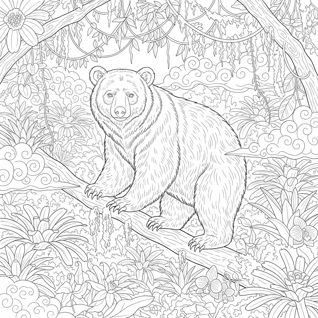 Spectacled Bear In Cloud Forest - Free Printable Coloring Page Spectacled Bear In Cloud Forest - Free Printable Coloring Page