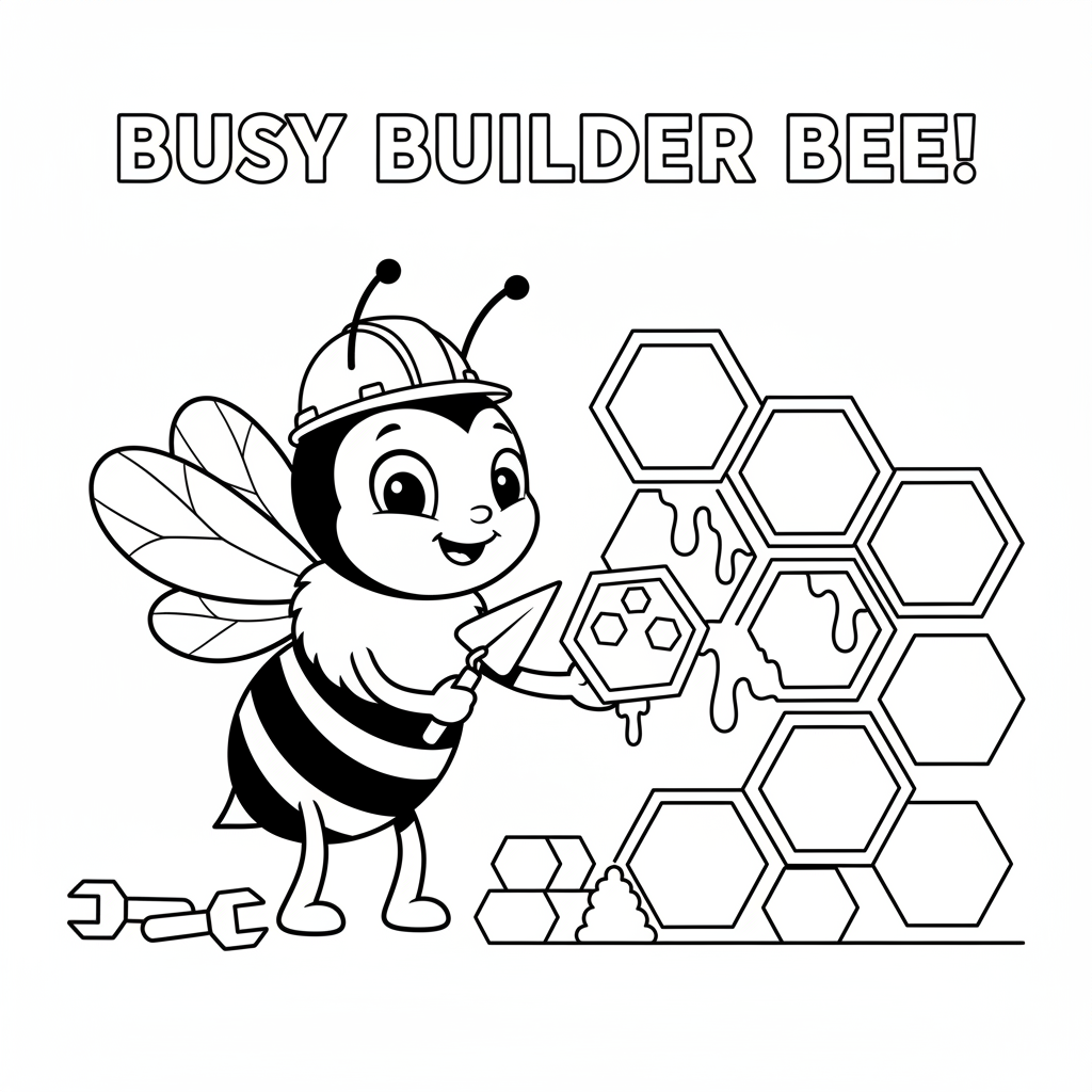 Bee architect building new hexagonal wax chambers - Free Printable Coloring Page Bee architect building new hexagonal wax chambers - Free Printable Coloring Page