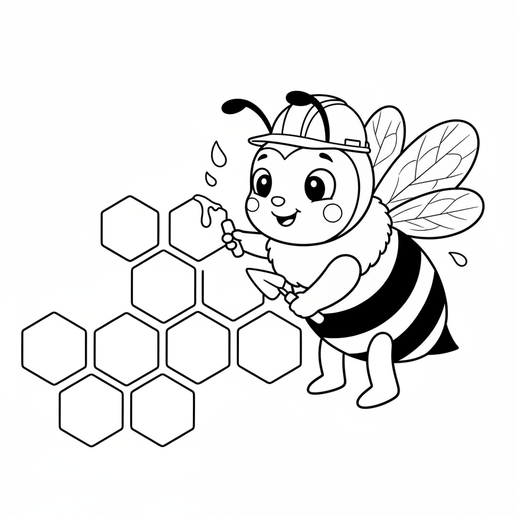 Bee building hexagonal honeycomb architect - Free Printable Coloring Page Bee building hexagonal honeycomb architect - Free Printable Coloring Page