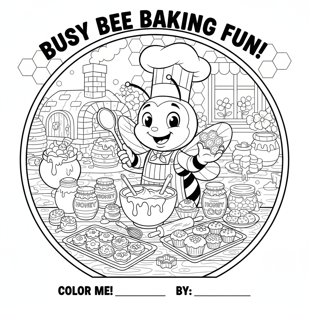 Ape chef che cucina dolcetti al miele fornaio - Free Printable Coloring Page