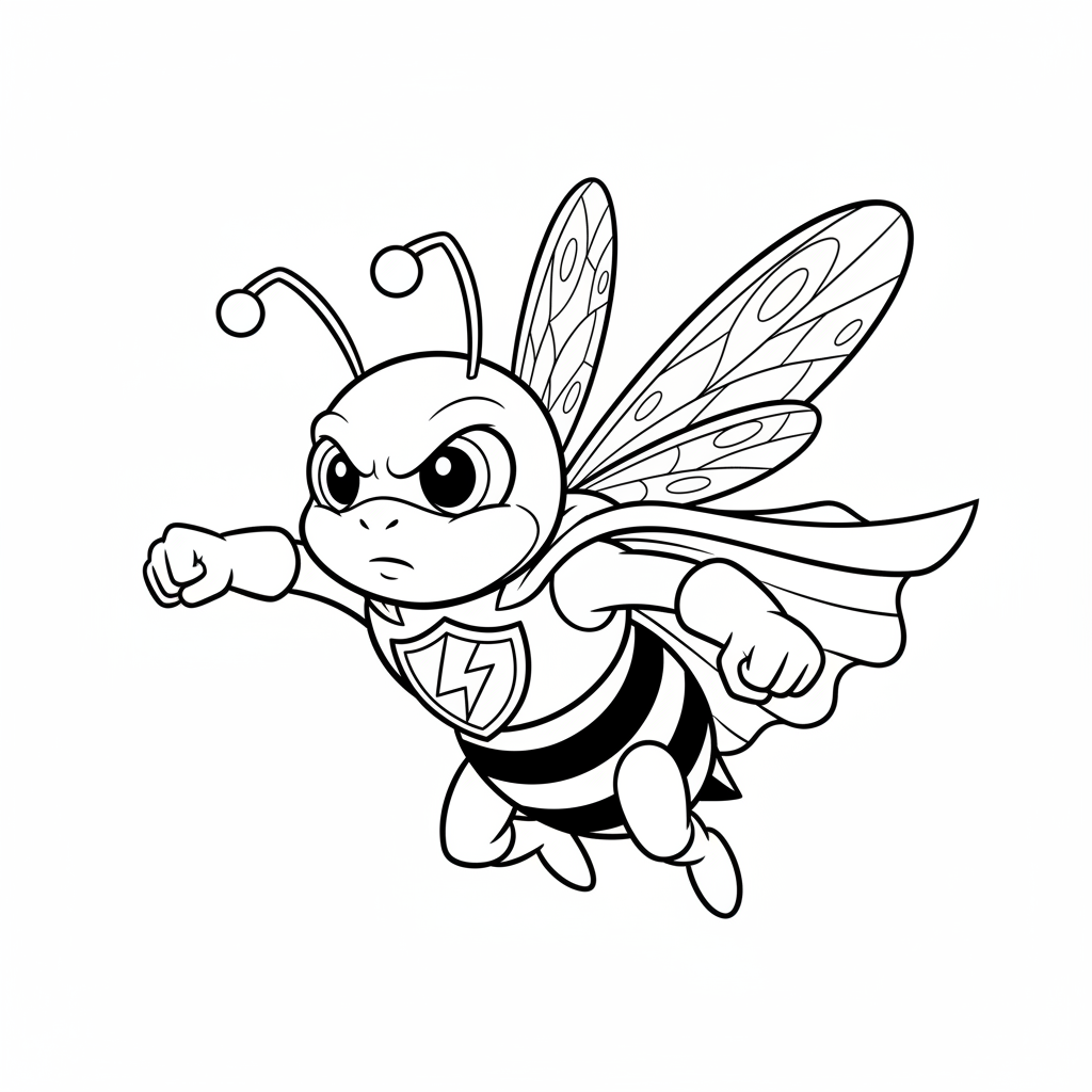 Bee Superhero With Cape Flying - Free Printable Coloring Page Bee Superhero With Cape Flying - Free Printable Coloring Page