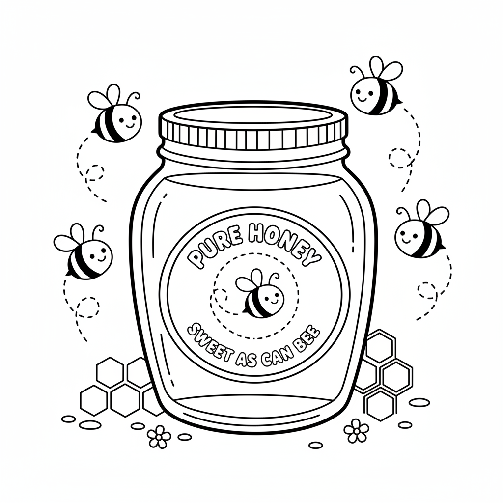 Honigglas mit Bienenlogo Produkt - Free Printable Coloring Page