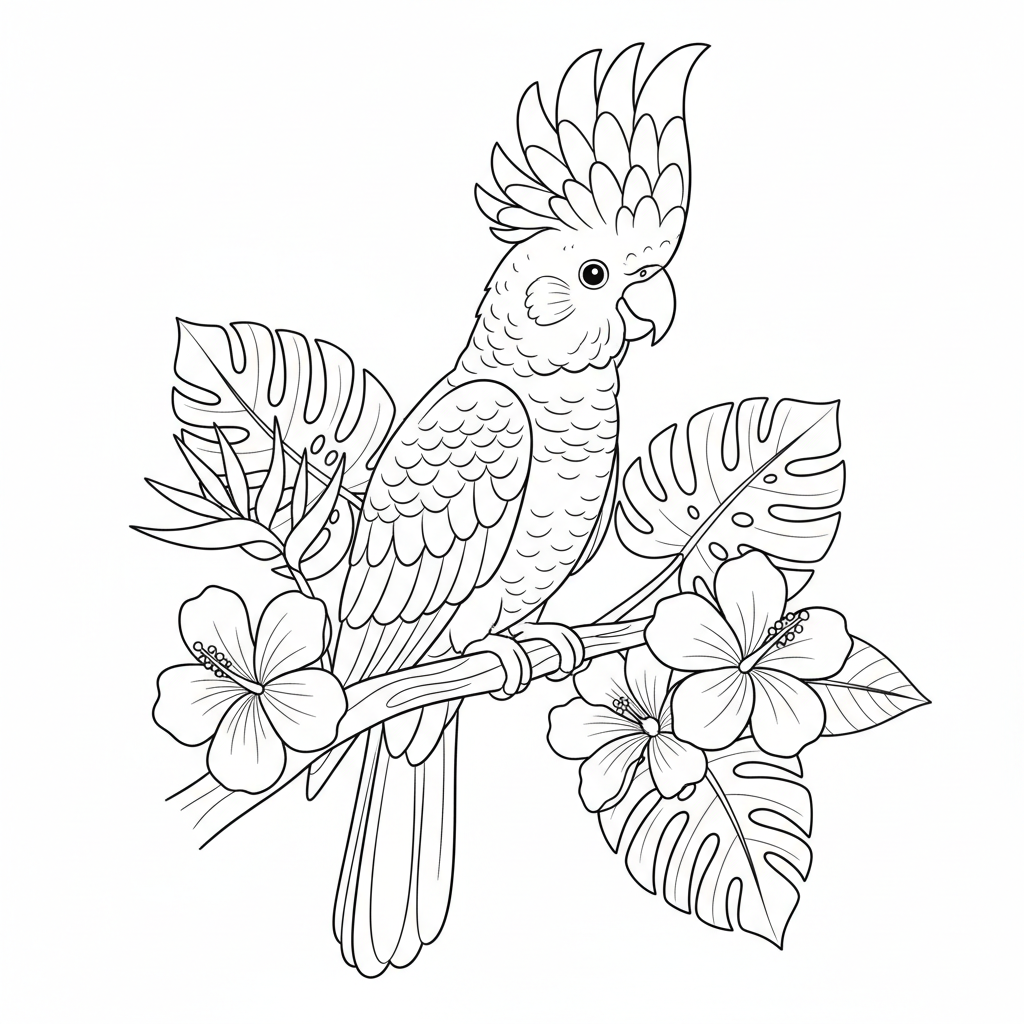 Cockatoo With Colorful Crest - Free Printable Coloring Page Cockatoo With Colorful Crest - Free Printable Coloring Page
