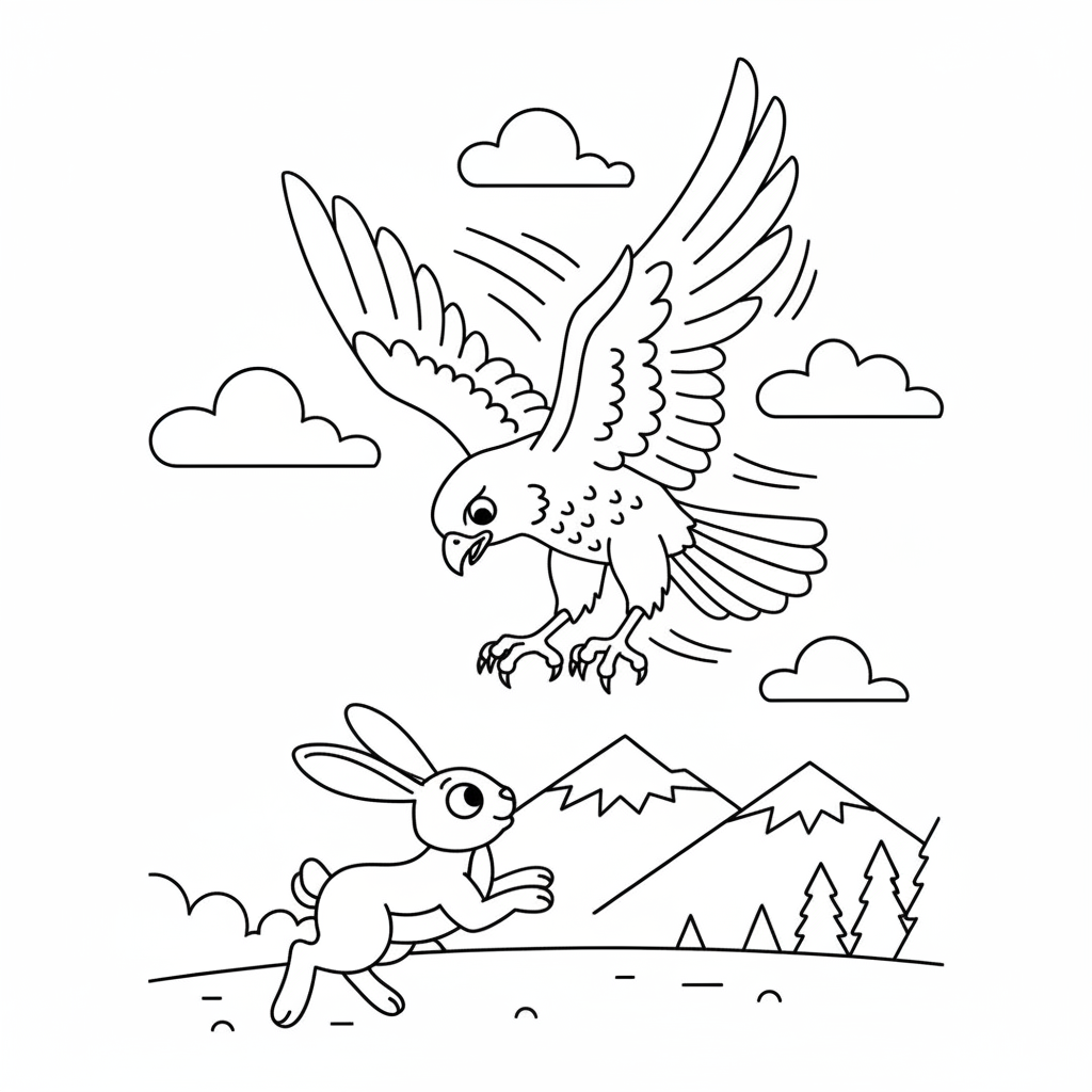 Falcon diving prey fast hunter - Free Printable Coloring Page Falcon diving prey fast hunter - Free Printable Coloring Page