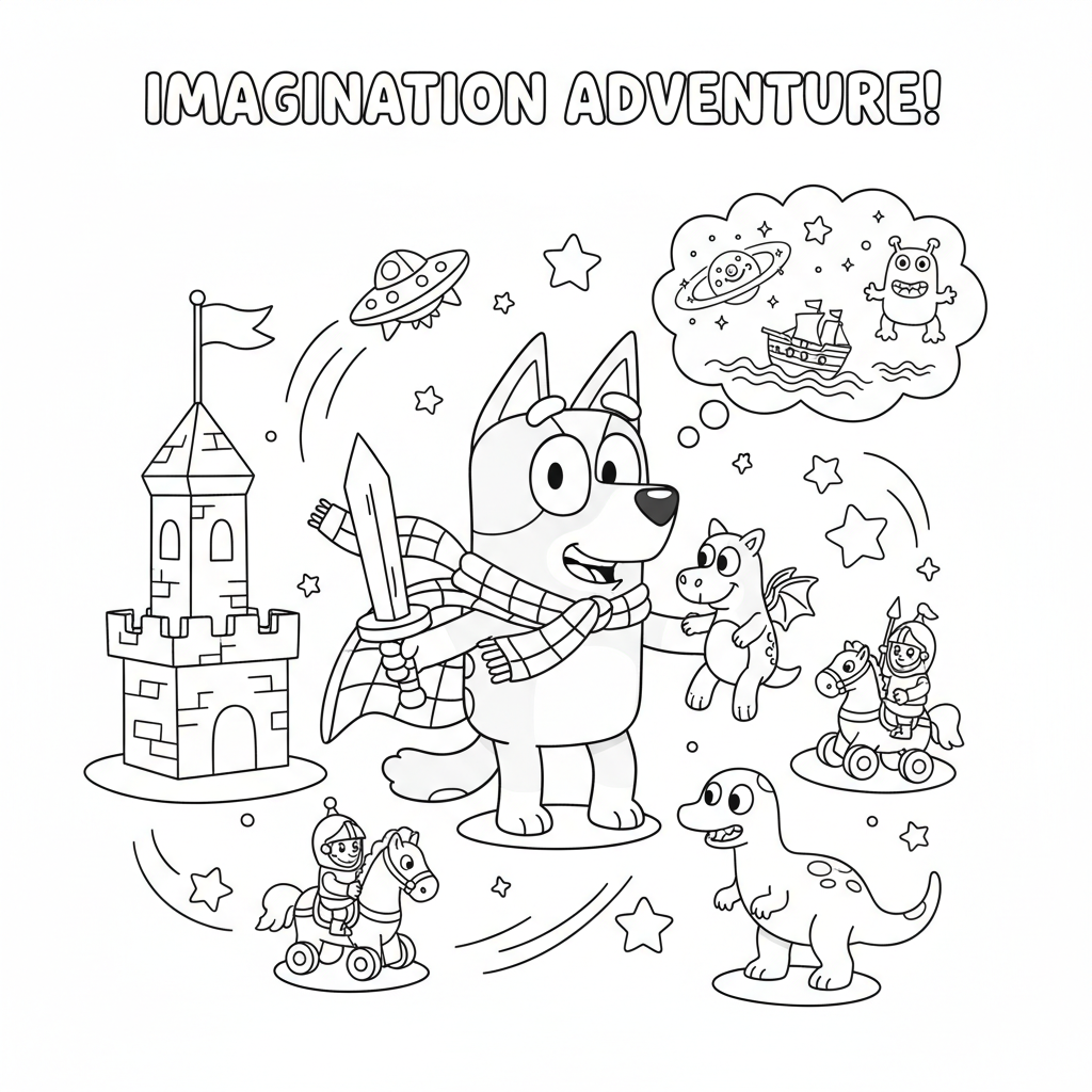 Bingo playing pretend with toys imaginatively - Free Printable Coloring Page Bingo playing pretend with toys imaginatively - Free Printable Coloring Page