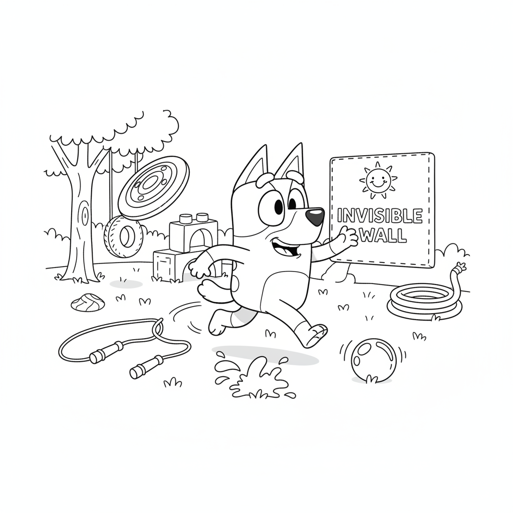 Bluey running and playing in backyard games - Free Printable Coloring Page Bluey running and playing in backyard games - Free Printable Coloring Page