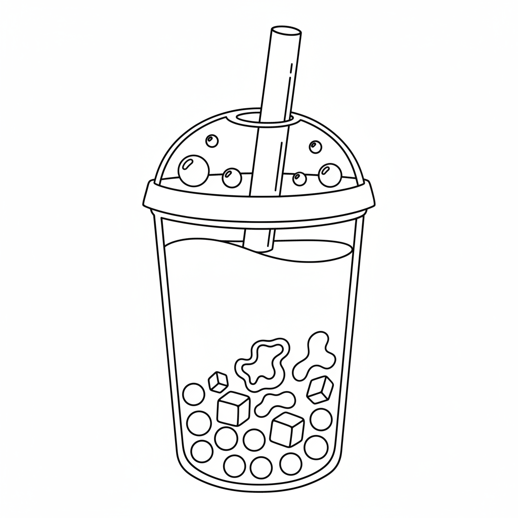 Tè Boba con guarnizioni di gelatina, cocco e gelatina d'erba - Disegno da colorare gratuito Tè Boba con guarnizioni di gelatina, cocco e gelatina d'erba - Disegno da colorare gratuito
