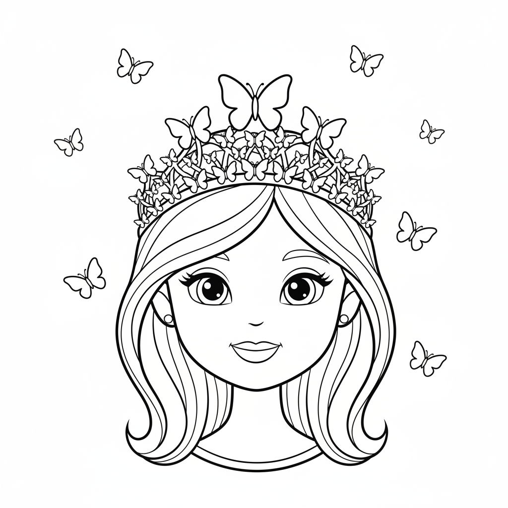 Butterfly crown tiara made of tiny butterflies princess - Free Printable Coloring Page