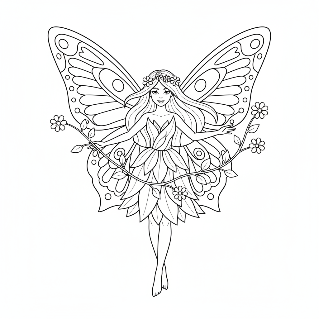 Fata farfalla con corpo umano e ali di farfalla, fantasia - Disegno da colorare gratuito Fata farfalla con corpo umano e ali di farfalla, fantasia - Disegno da colorare gratuito