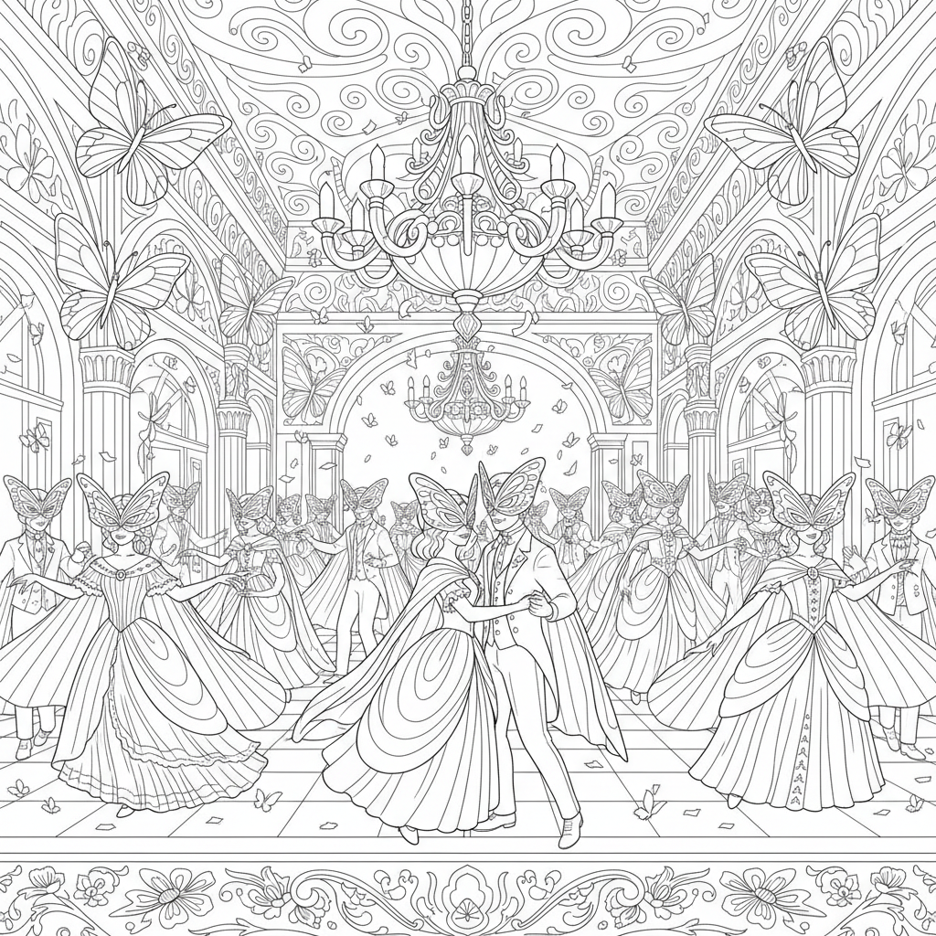 Butterfly Masquerade Ball - Free Printable Coloring Page Butterfly Masquerade Ball - Free Printable Coloring Page