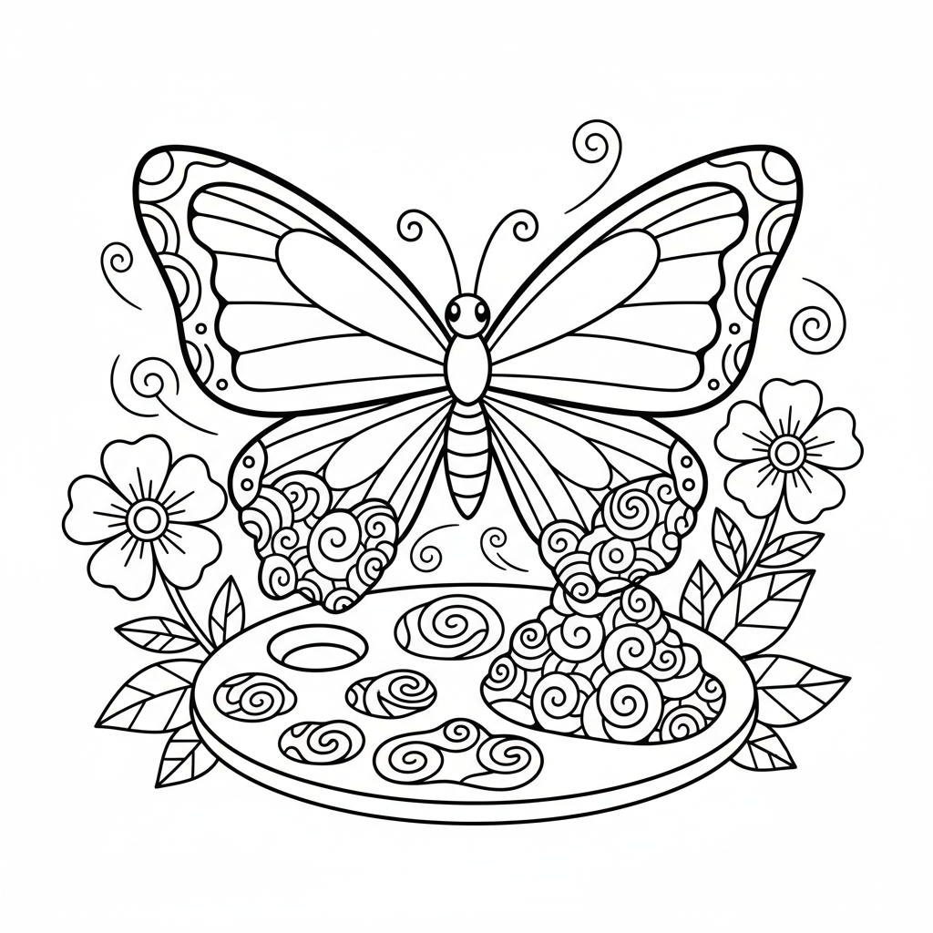 Fjärilsmålning med vingar doppade i blompollenkonst - Free Printable Coloring Page Fjärilsmålning med vingar doppade i blompollenkonst - Free Printable Coloring Page
