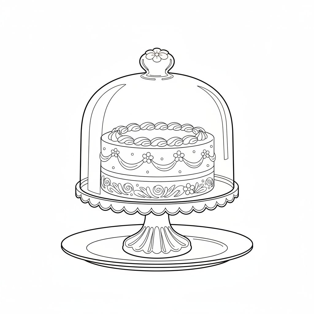 Cake In Glass Dome Display - Free Printable Coloring Page Cake In Glass Dome Display - Free Printable Coloring Page