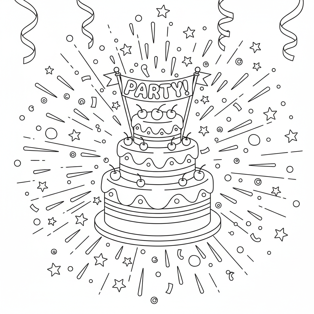Celebration cake confetti sprinkles party - Free Printable Coloring Page
