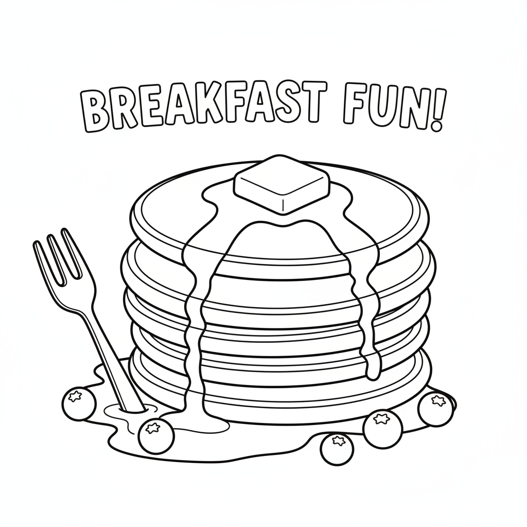 Colazione con pila di pancake e sciroppo al burro - Free Printable Coloring Page
