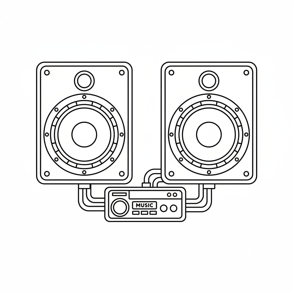 Car stereo music loud speakers - Free Printable Coloring Page