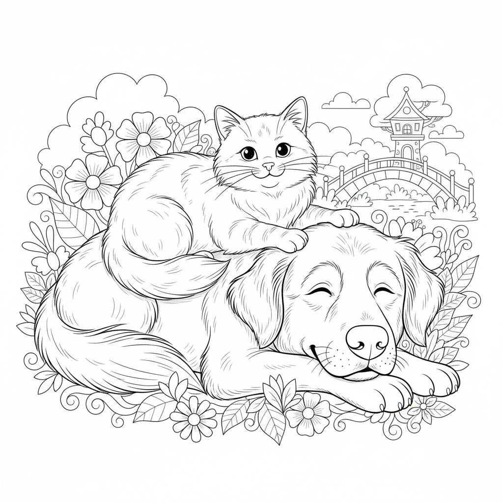 Cat And Dog Unlikely Friends - Free Printable Coloring Page Cat And Dog Unlikely Friends - Free Printable Coloring Page