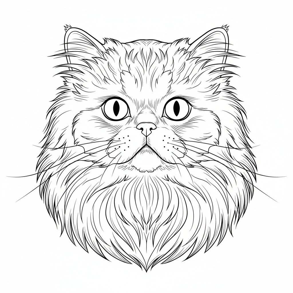 Ritratto di gatto persiano soffice - Disegno da colorare gratuito