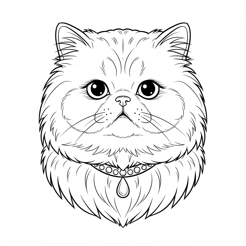Fluffy persian cat portrait elegant - Free Printable Coloring Page