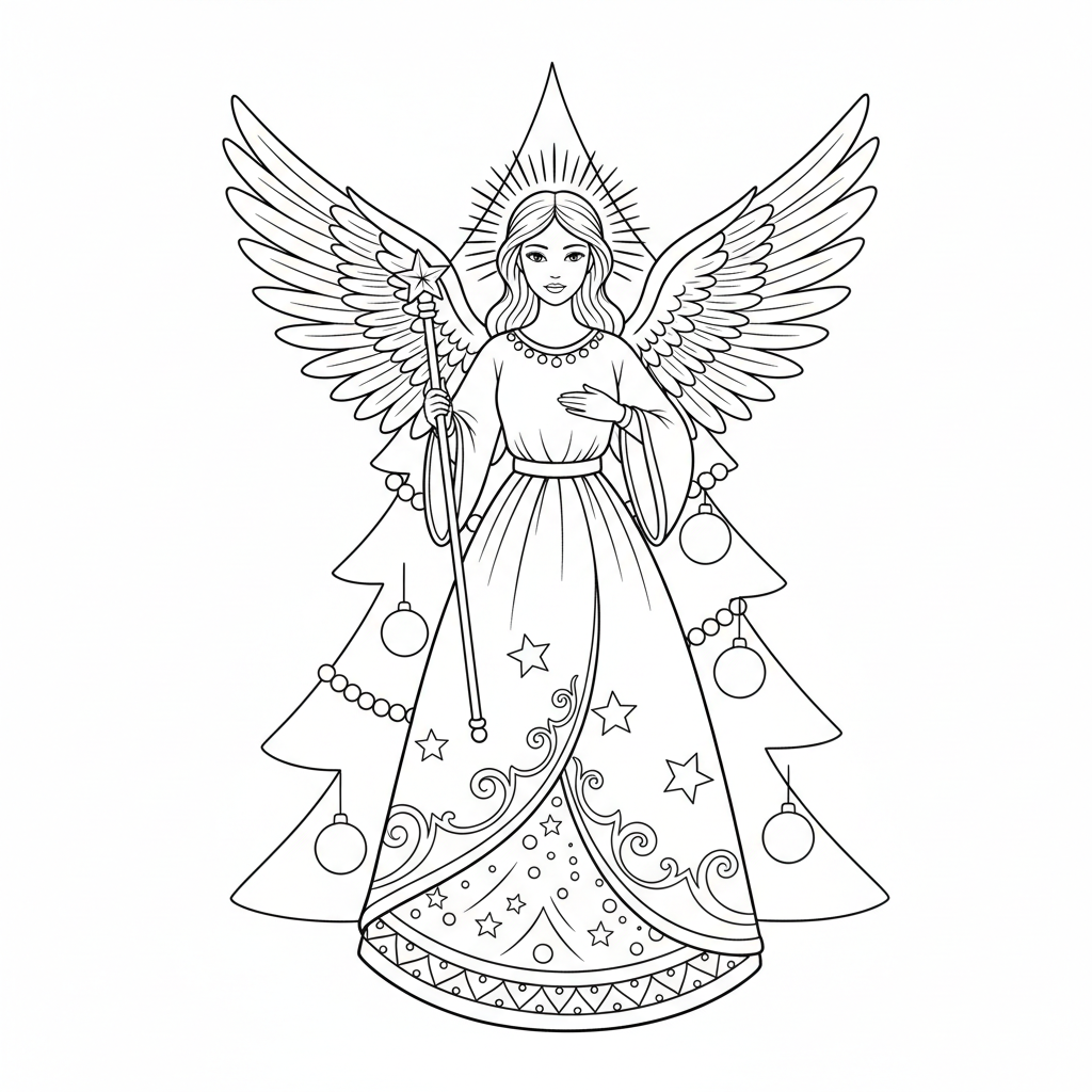 Christmas Angel Tree Topper - Free Printable Coloring Page Christmas Angel Tree Topper - Free Printable Coloring Page