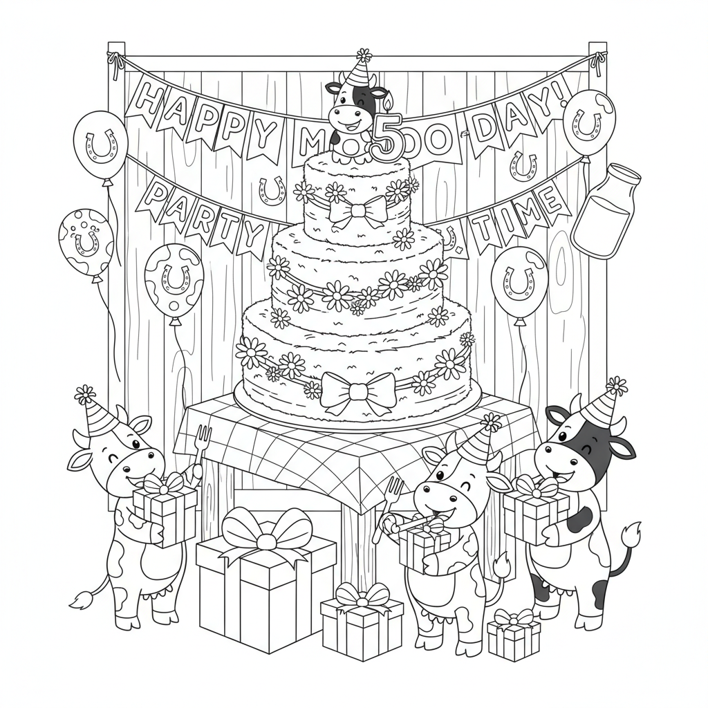 Cow birthday party barn decorations hay bale cake - Free Printable Coloring Page Cow birthday party barn decorations hay bale cake - Free Printable Coloring Page