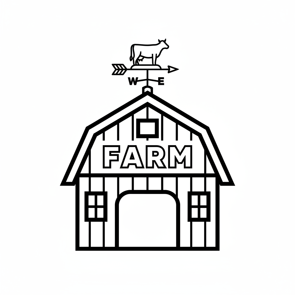 Cow weather vane top red barn roof farm - Free Printable Coloring Page Cow weather vane top red barn roof farm - Free Printable Coloring Page