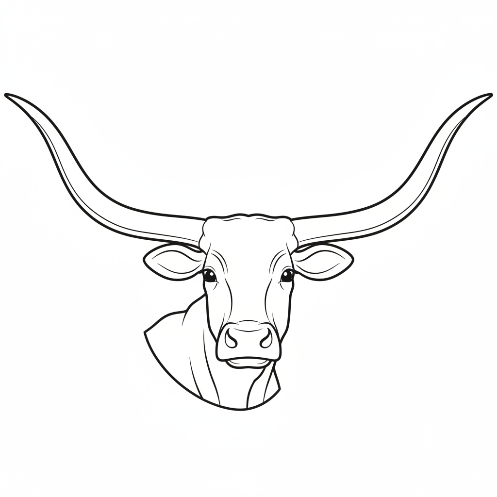 Longhorn cow impressive curved horns Texas style - Free Printable Coloring Page Longhorn cow impressive curved horns Texas style - Free Printable Coloring Page