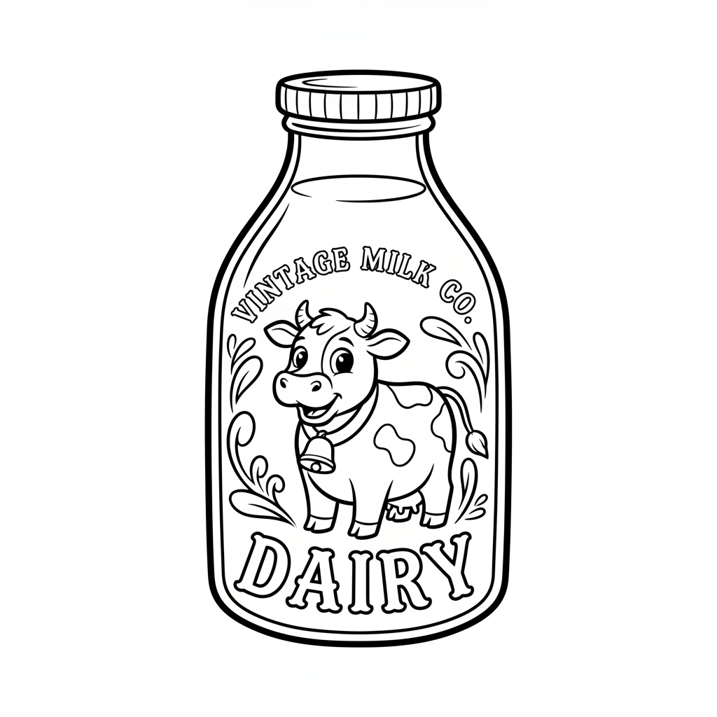 Vintage milk bottle cow illustration label dairy - Free Printable Coloring Page Vintage milk bottle cow illustration label dairy - Free Printable Coloring Page