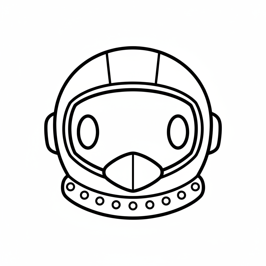A round black space helmet with a triangular mouth piece portrait - Free Printable Coloring Page