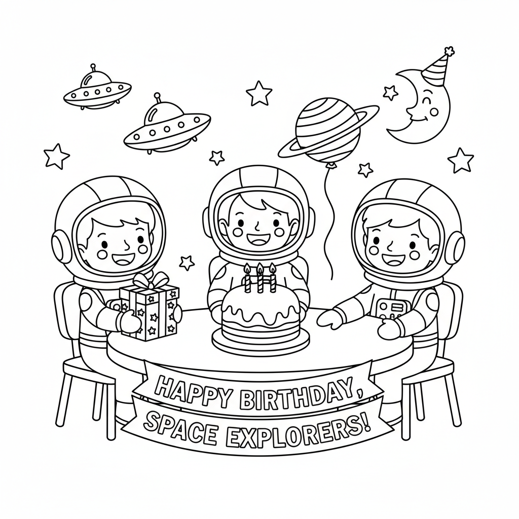 A space warrior themed birthday party with helmet-shaped cake - Free Printable Coloring Page A space warrior themed birthday party with helmet-shaped cake - Free Printable Coloring Page