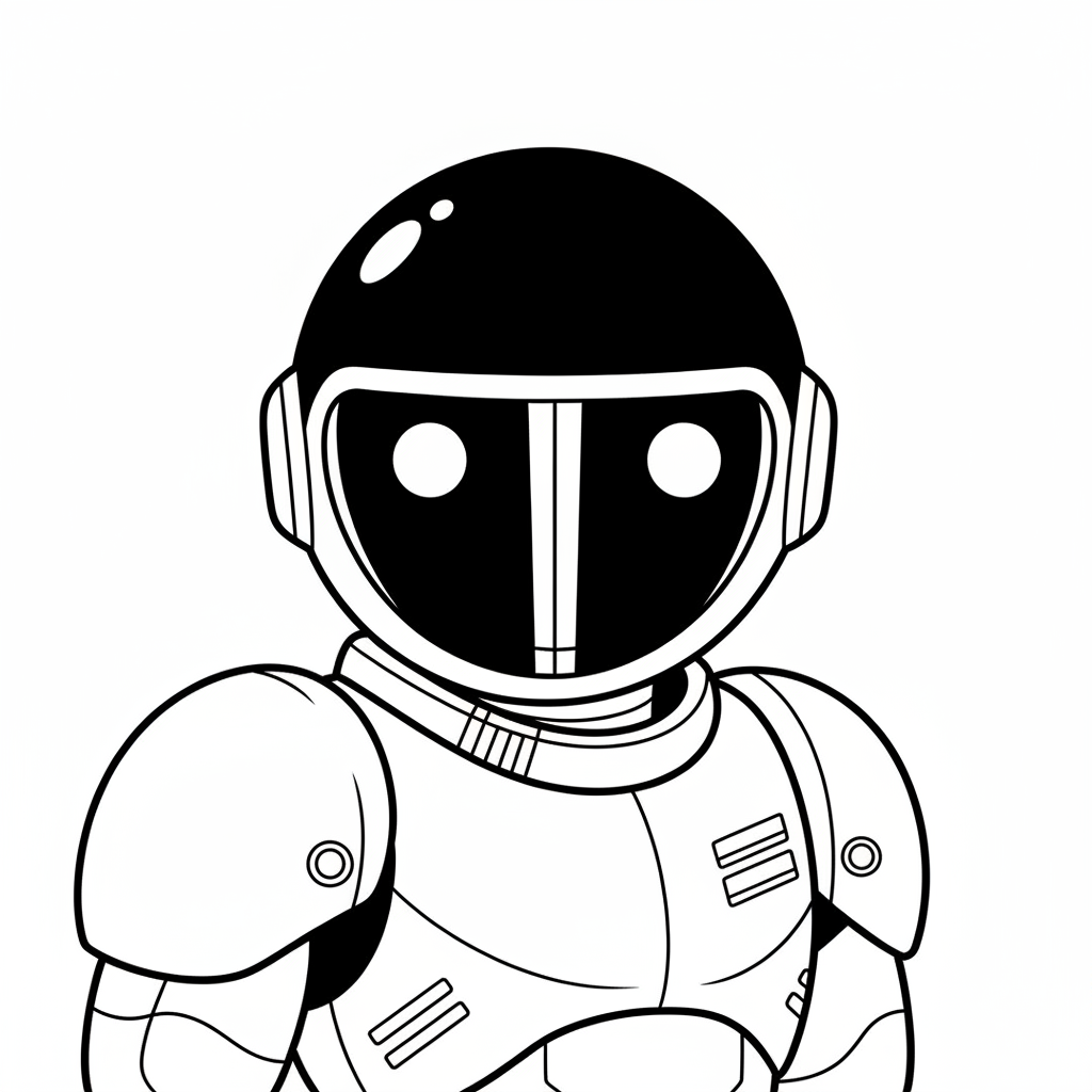 Un guerriero spaziale alto e corazzato con un elmo nero rotondo ritratto in primo piano - Disegno da colorare gratuito