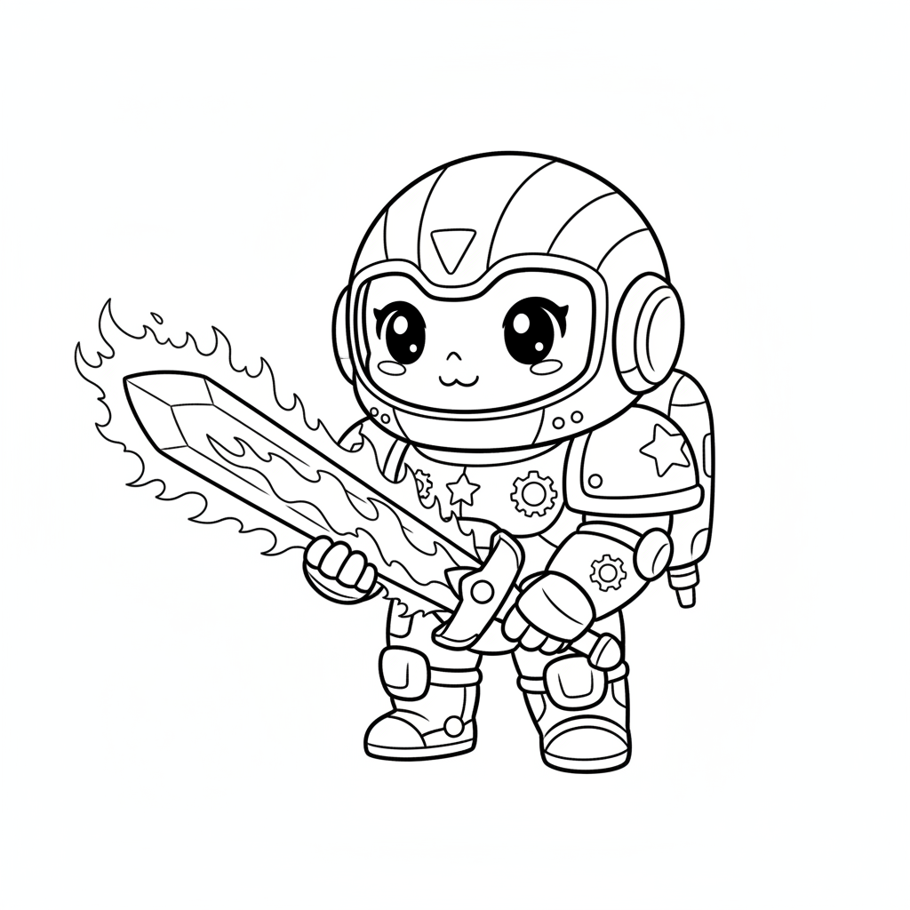 Chibi simpatico guerriero spaziale corazzato con una spada energetica rossa incandescente adorabile - Disegno da colorare gratuito