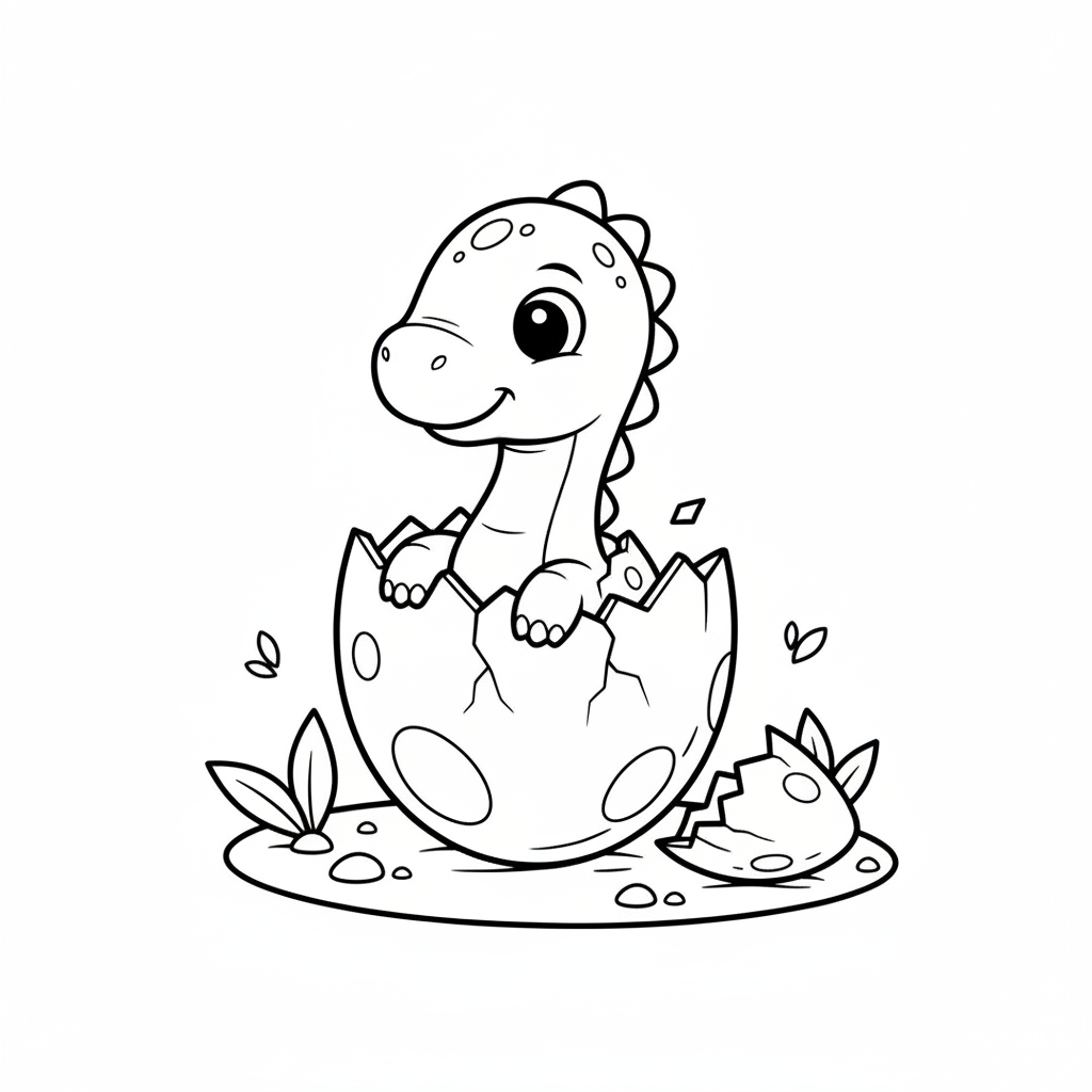 Dinosaur hatching from egg baby emerging cracking shell - Free Printable Coloring Page Dinosaur hatching from egg baby emerging cracking shell - Free Printable Coloring Page