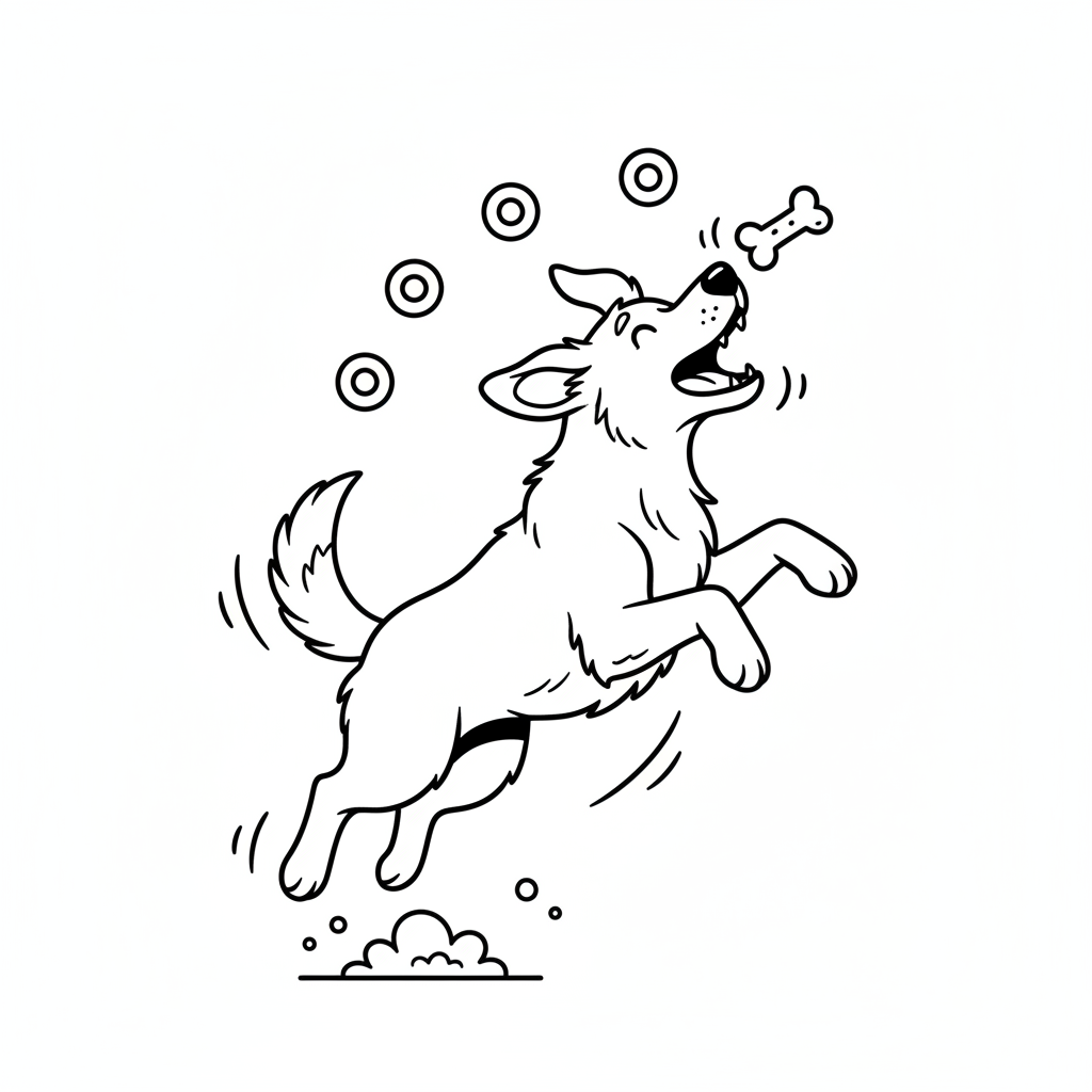 Dog catching treat mid-air talented - Free Printable Coloring Page Dog catching treat mid-air talented - Free Printable Coloring Page