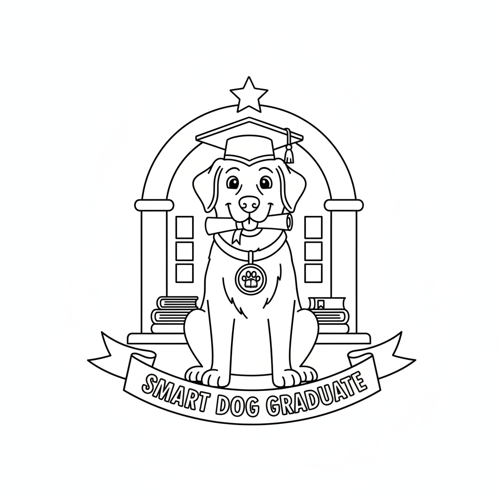 Chapeau de remise de diplôme pour chien, dressé intelligemment - Coloriage gratuit à imprimer