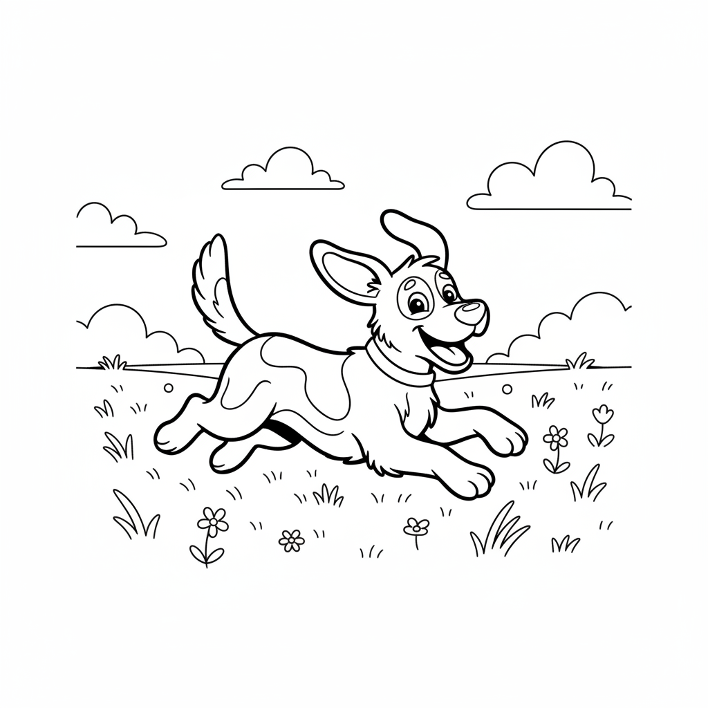 Dog running through field happy free - Free Printable Coloring Page Dog running through field happy free - Free Printable Coloring Page