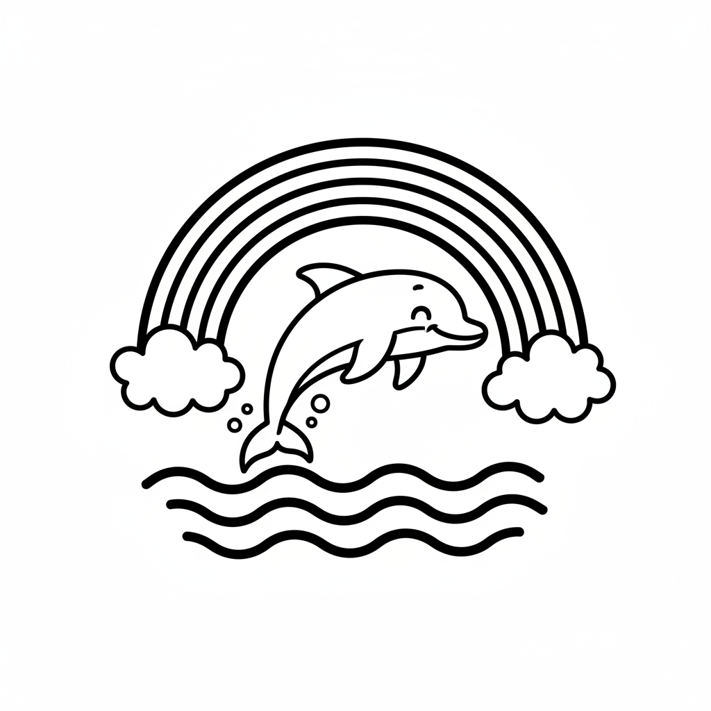 Un dauphin sautant à travers un arc-en-ciel - Coloriage gratuit à imprimer Un dauphin sautant à travers un arc-en-ciel - Coloriage gratuit à imprimer