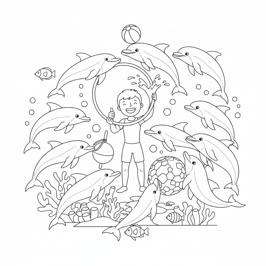 Dolphin School Learning Tricks - Free Printable Coloring Page Dolphin School Learning Tricks - Free Printable Coloring Page