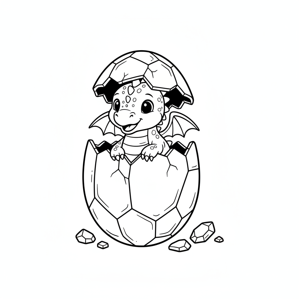 Drago che si schiude da un uovo di cristallo, piccolo con minuscole ali - Disegno da colorare gratuito Drago che si schiude da un uovo di cristallo, piccolo con minuscole ali - Disegno da colorare gratuito